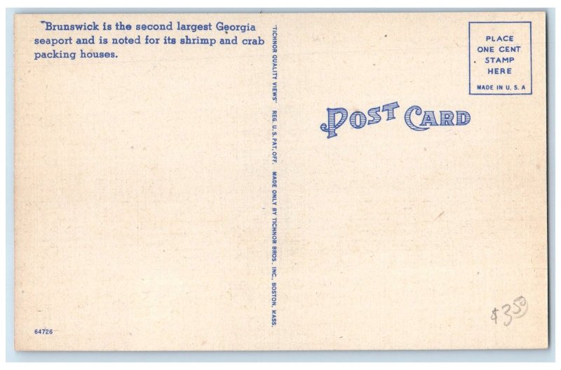 c1940's Newcastle Street Looking North Brunswick Georgia GA Laundry Postcard