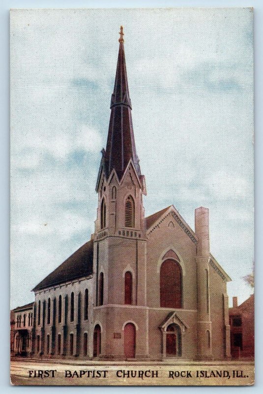 Rock Island Illinois IL Postcard First Baptist Church Exterior 1910 Antique