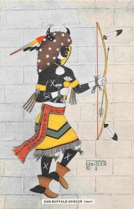 Sun Buffalo Dancer Pueblo Native American Art YMCA Springfield MA linen postcard