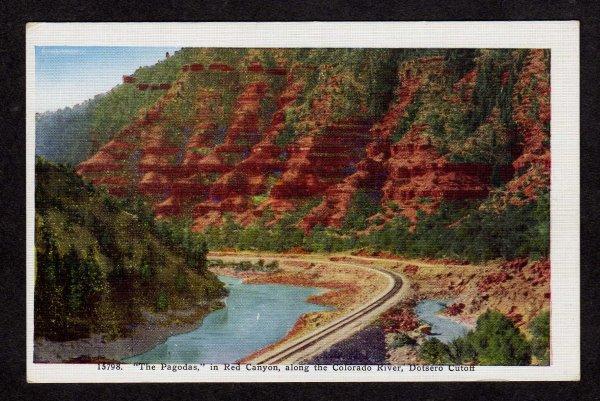 CO The Pagodas Red Canyon Dotsero Colorado Postcard Rio Grand Railroad Tracks