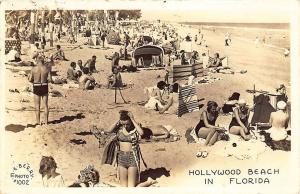 Hollywood Beach FL 1944 Beach Scene Beach Wear Umbrella's U S Navy RPPC Postcard