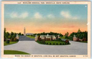 GREENVILLE, South Carolina  SC   WOODLAWN MEMORIAL PARK  Memory 1940s   Postcard