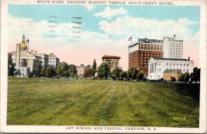 Postcard NJ Trenton - Stacy Park Masonic Temple Hotel Art School Capitol 
