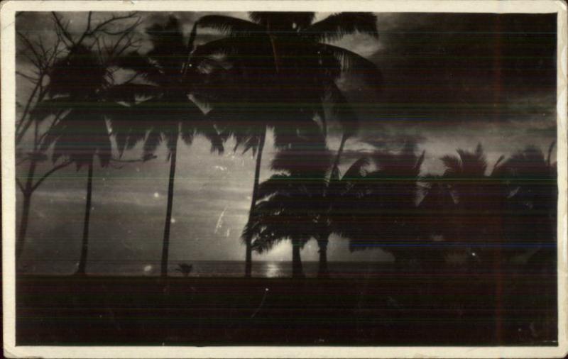 Palm Trees & Sunset Iloilo Philippines Cancel 1931 Real Photo Postcard