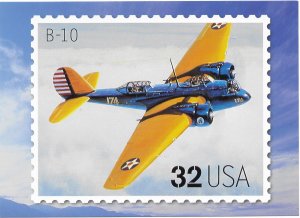 US Aircraft. unused. B-10. 5X7  Includes matching stamp #3142f.  Nice