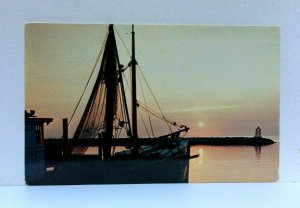 Hatteras North Carolina NC Sunset Over Harbor Boat Postcard 