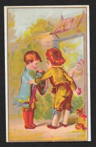 VICTORIAN TRADE CARDS (4) Stock Cards Dressed up Kids in Various Activities