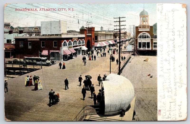 1907 Boardwalk Atlantic City New Jersey NJ Building And Roadways Posted Postcard 