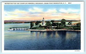 CROWN POINT RESERVATION, NY ~ Champlain Memorial RECREATION PIER c1930s Postcard