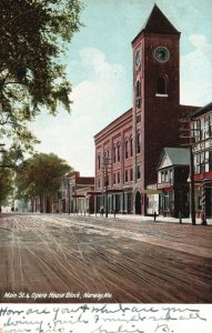 Vintage Postcard 1909 Main Street & Opera House Block Landmark Norway Maine ME