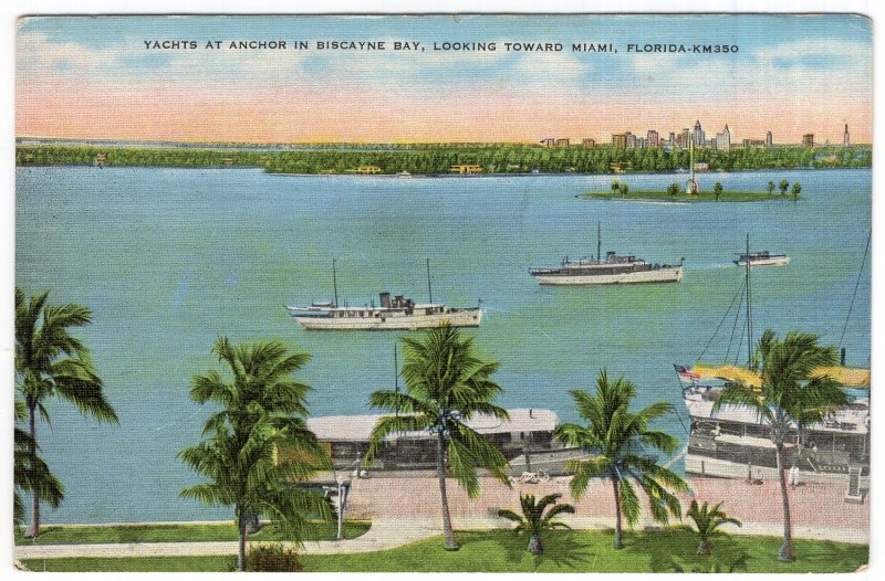 Yachts At Anchor In Biscayne Bay, Looking Toward Miami, Florida