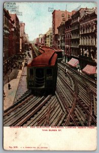 Postcard Chicago IL c1908 Wabash Ave Elevated Railroad North Van Buren St