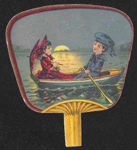 VICTORIAN TRADE CARDS (3) Die Cut Picture Fans Different Scenes