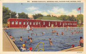 Warren Ohio 1944 Linen Postcard Warren Municipal Swimming Pool Packard Park