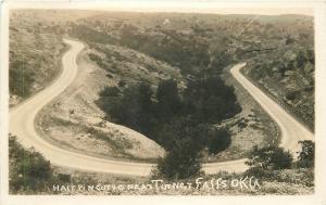 Hair Pin Curve Turney Falls Oklahoma 1940s RPPC real photo postcard 10833