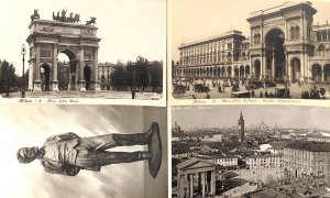 Italy Milan lot of 4 vintage real photo postcards panorama & Verdi monument