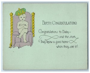 c1905 Birth Congratulations Baby Crown Sitting Chair Unposted Antique Postcard