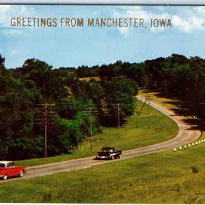 c1960s Manchester, IA Greetings Highway Ford Galaxie Plymouth Car Telegraph A233