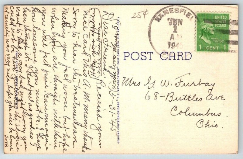 Lincoln Highway Bridge - Clinton, Iowa - Fulton, Illinois Postcard - 1945