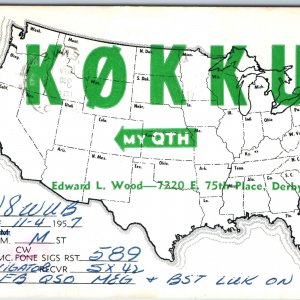 1957 Derby, CO Ham Radio QSL ID Postcard Edward L Wood from Huntington WV A206