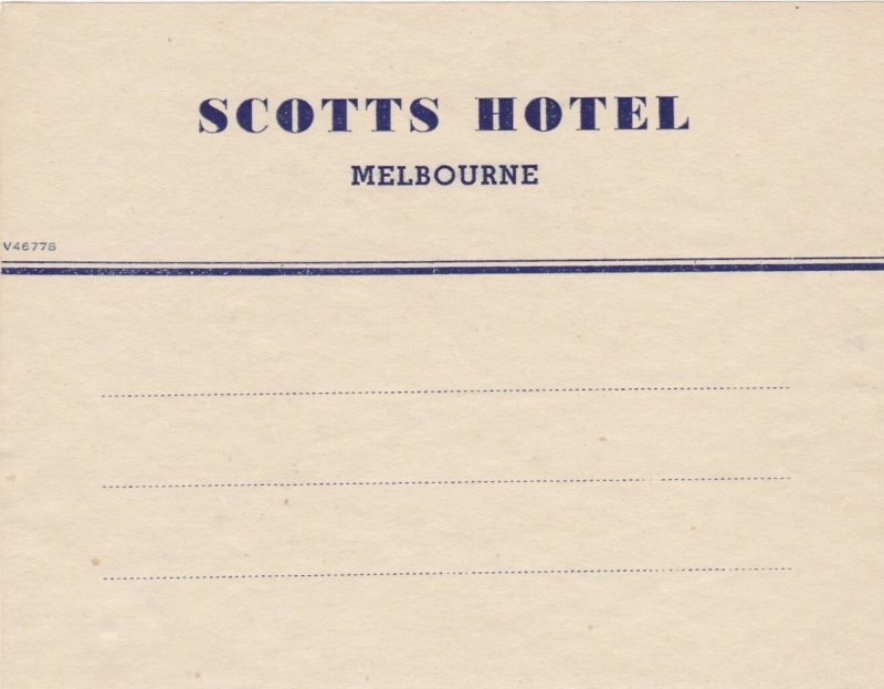 Australia Melbourne Scotts Hotel Vintage Luggage Label sk3763