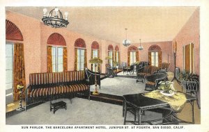 Sun Parlor, Barcelona Apartment Hotel, San Diego, CA c1920s Vintage Postcard