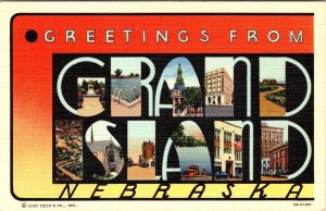 NE, Nebraska  GRAND ISLAND LARGE LETTER LINEN Greetings  ca1940's Postcard