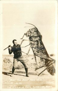 1940s Syracuse Kansas Majestic Cafe Conard Grasshopper RPPC Postcard 25-11915
