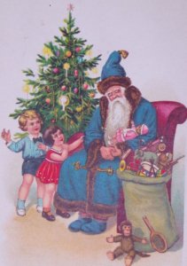Santa Claus Blue Robe Sleeping Toys Children Antique Vintage Christmas Postcard
