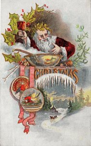 Vintage 1910's Santa Claus Drinking Wine & Getting Drunk Christmas Postcard RARE