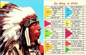 Indian Chief To Busy To Write Vintage Postcard Standard View Card 