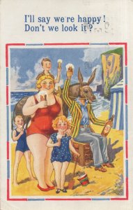 WW2 Bottle Of Real Ale Seaside 1939 Comic Donkey Postcard