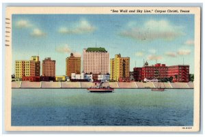 1947 Overlooking Sea Wall Sky Line Corpus Christi Texas Vintage Antique Postcard