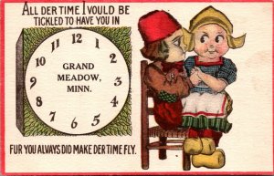 Minnesota Grand Meadow With Dutch Kids and Clock 1913