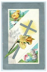 1909 Easter Silver Cross Chick And Bunny The Lord is Risen Winsch Back Embossed  
