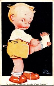 Boy with Holey Socks A Man Always Needs A Woman Mabel Lucie Attwell Postcard J46