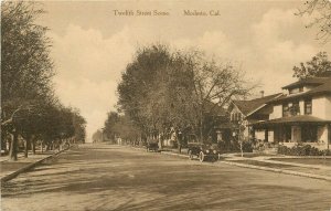 Albertype Postcard; Modesto CA 12th Street Scene, Residence Section, Posted 1919