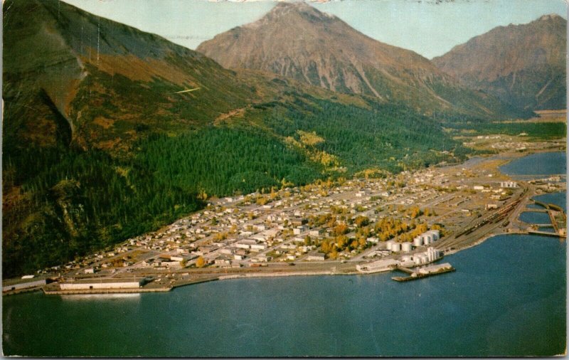 Town View, SEWARD, Alaska Chrome Postcard - Mike Roberts AERIAL PHOTO  POSTED 