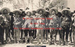 Mexico Border War, RPPC, General Pancho Villa with Soldiers with Bandoliers