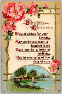 Birthday Greetings Landscape Card With Flower Border And Messages Postcard