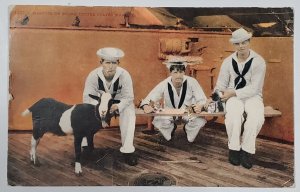 Mascots on Board United  States Warship Sailors Goat Kittens Postcard B26