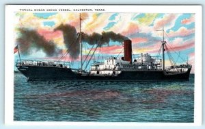 GALVESTON, Texas TX  Ship Typical OCEAN GOING VESSEL ca 1920s-30s  Postcard