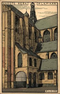 Alkmaar Netherlands Arts Crafts Arrt Deco Groote Kerk HL Zick Postcard