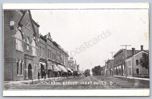 K16/ West Unity Ohio Postcard c1910 Bryan Jackson Street Stores 496