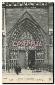 Old Postcard Paris Notre Dame Facade left Portal Portal of the Virgin