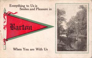 BARTON NEW YORK EVERYTHING IS SMILES...WHEN YOU R WITH US~PENNANT POSTCARD 1910s