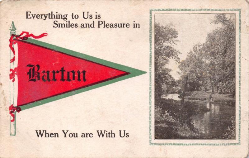 BARTON NEW YORK EVERYTHING IS SMILES...WHEN YOU R WITH US~PENNANT POSTCARD 1910s