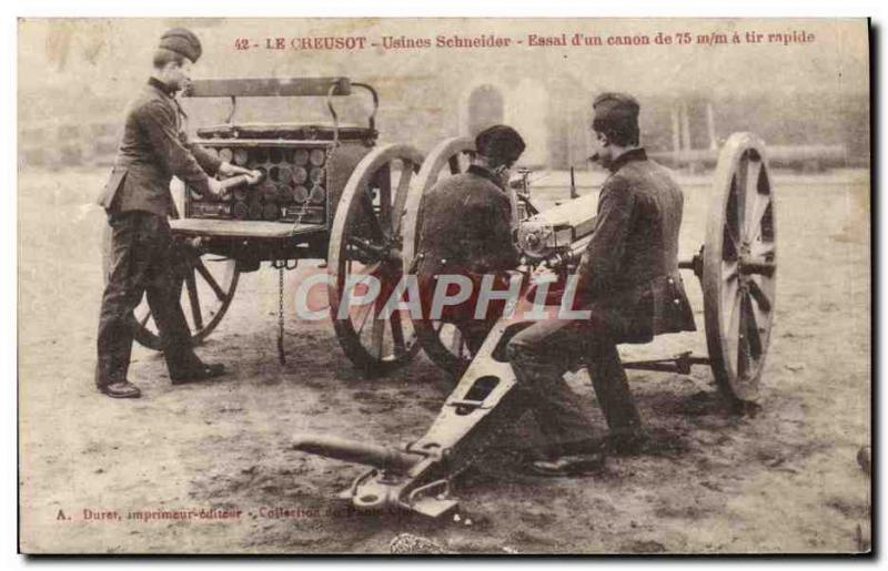 Old Postcard Militaria Le Creusot Factories Schneider d & Test # 39un 75 mm g...