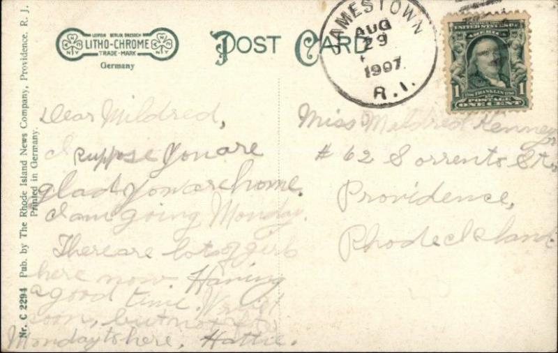 Jamestown RI Town Hall Fire Station c1910 Postcard