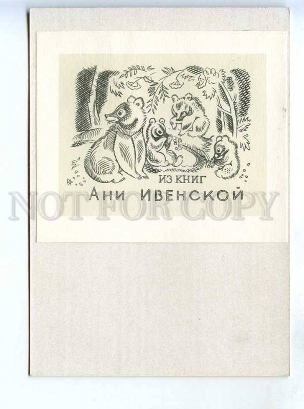 284963 USSR Vadim Frolov Ani Ivenskaya BEARS ex-libris bookplate 1969 year